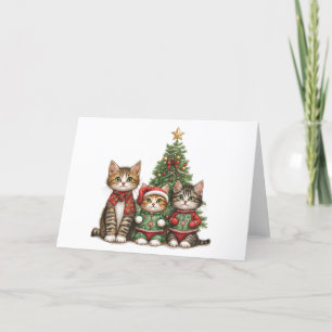 Cartão De Festividades Gatos de Natal bonitos