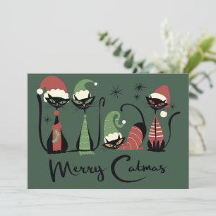 Cartão De Festividades Gatos de Natal de Meados do Século Estilo Atômico 
