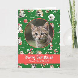 Cartão De Festividades Gatos de Natal em Aquarela Foto Personalizada