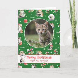 Cartão De Festividades Gatos de Natal em Aquarela Foto Personalizada