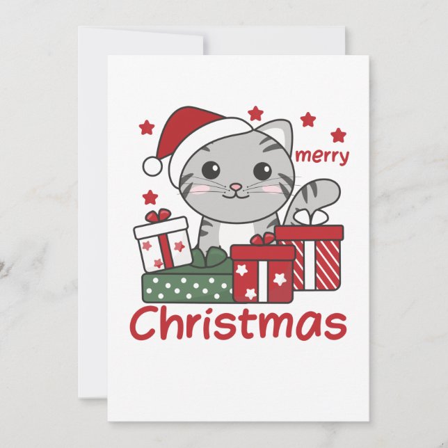 Cartão De Festividades Gatos De Natal Gato Presente Para Animais De Inver (Frente)