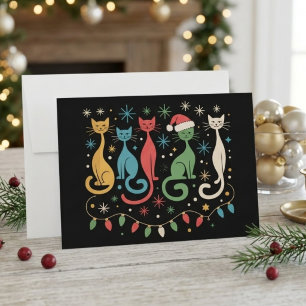 Cartão De Festividades Gatos de Natal no Estilo Moderno de Meados do Sécu