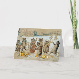 Cartão De Festividades Gatos de Natal vintage cantando canções de Natal