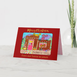 Cartão De Festividades Gatos e Adobe Gingerbird House Deluxe Natal