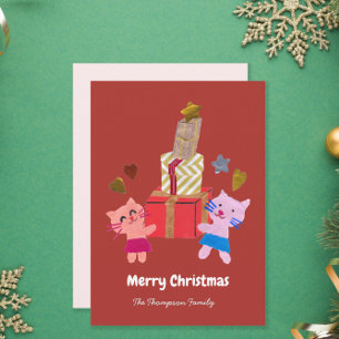 Cartão De Festividades Gatos festivos com terracotta de Natal