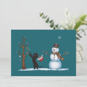 Cartão De Festividades Gatos Fofos do Homem de Neve de Natal Xmas Inverno