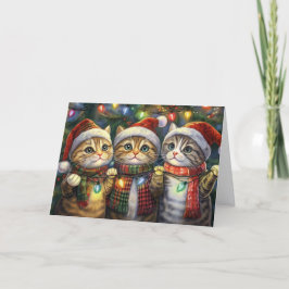 Cartão De Festividades Gatos Fofos e Luzes de Corda