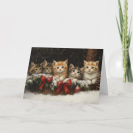 Cartão De Festividades Gatos Fofos em Grinalda de Natal
