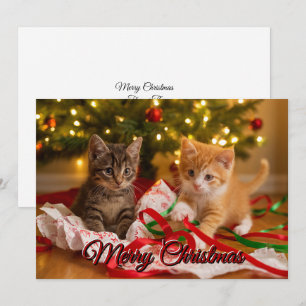 Cartão De Festividades Gatos Fofos Sob a Árvore de Natal