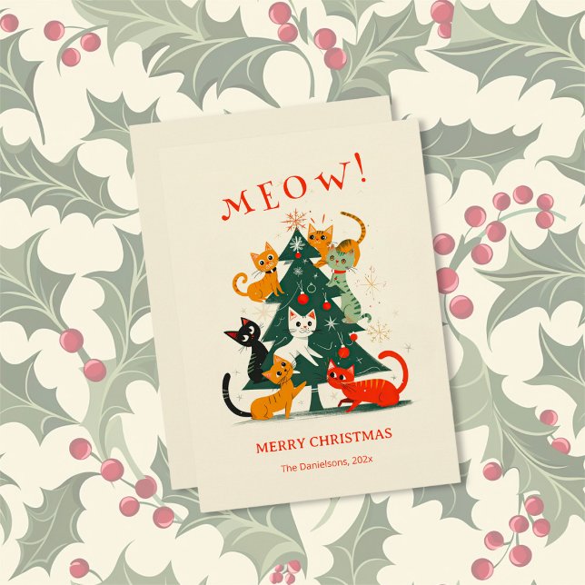Cartão De Festividades Gatos na Árvore de Natal (Cats on a Christmas Tree Holiday Card (flat))