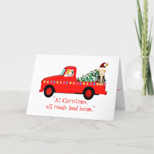 Cartão De Festividades Gatos Na Árvore Verde De Natal De Caminhão Vermelh