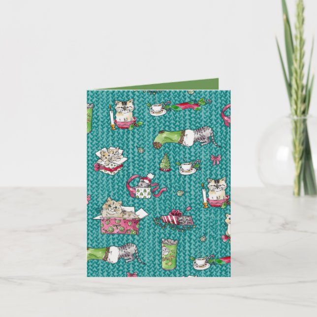 Cartão De Festividades Gatos no Natal (Frente)