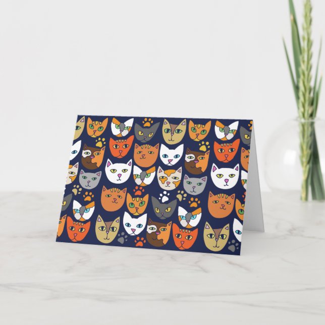 Cartão De Festividades Gatos Por Todo Lugar, Pessoa De Gato (Frente)