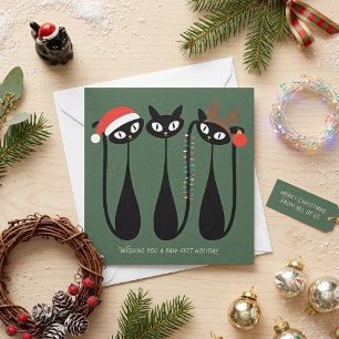 Cartão De Festividades Gatos Pretos de Natal Retrô Arte Moderna de Meados