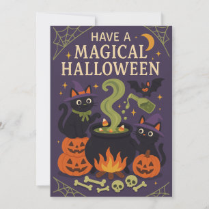 Cartão De Festividades Gatos Pretos Fofos Halloween Assustador