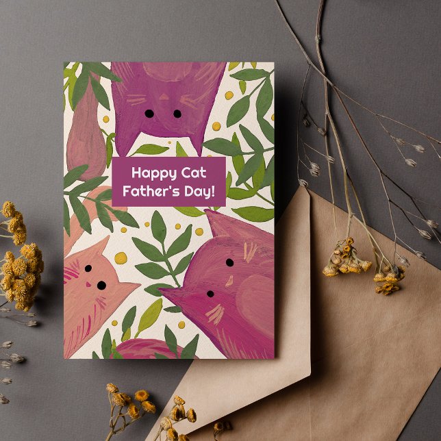 Cartão De Festividades Gatos rosados e galhos Feliz dia dos pais gato (Criador carregado)