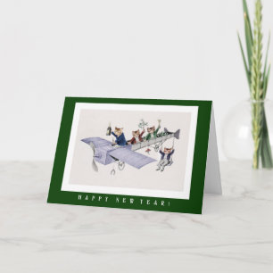 Cartão De Festividades Gatos Trazendo Placa De Feliz ano novo De Champanh