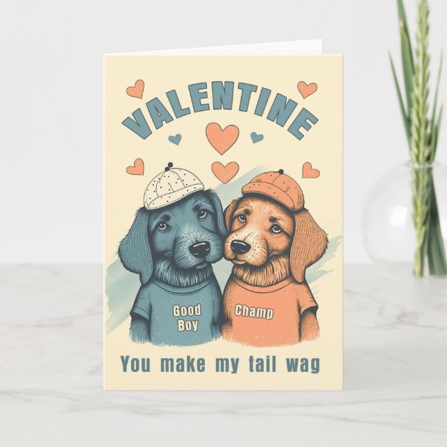 Cartão De Festividades Gay Valentine Cute Male Dogs in Blue and Brown (Frente)