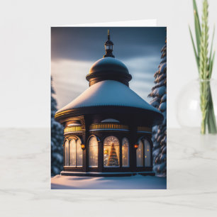 Cartão De Festividades Gazebo de Inverno Fechado com Vidro para Férias