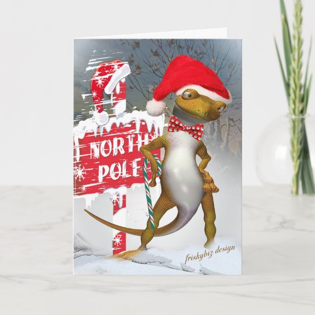 Cartão De Festividades Gecko Visits North Pole Cards (Frente)