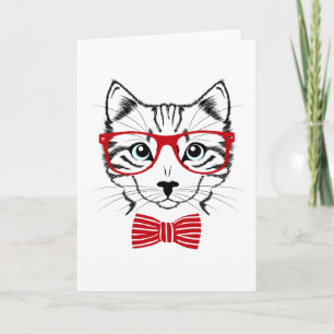 Cartão De Festividades Geek Engraçado - Bowtie Cat Pet