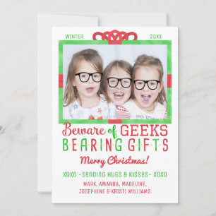 Cartão De Festividades Geeks Engraçados de Natal   Foto de Férias da Famí