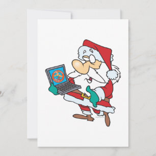 Cartão De Festividades geeky technology savvy santa with a laptop cartoon