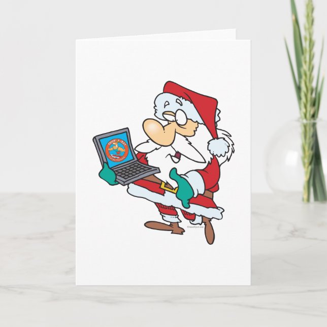Cartão De Festividades geeky technology savvy santa with a laptop cartoon (Frente)