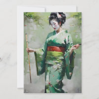 Geisha Japonês no Retrato Verde B