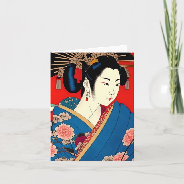 Cartão De Festividades Geisha Study B em Estilo Japonês (Frente)