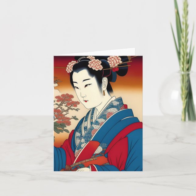 Cartão De Festividades Geisha Study D em Estilo Japonês (Frente)