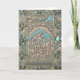 Cartão De Festividades Gemas de Turquesa Silver Antiguados Natividade