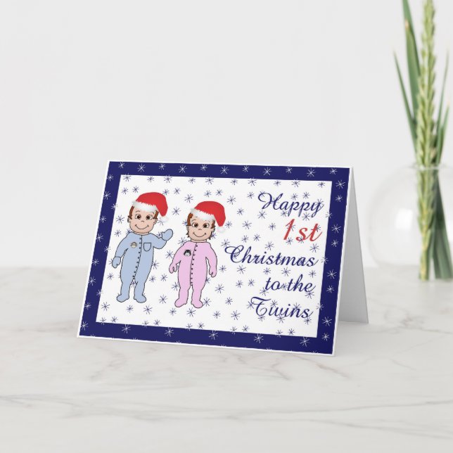 Cartão De Festividades Gêmeos Felizes do Natal (Frente)