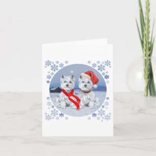 Cartão De Festividades Gêmeos Westies numa Noite Invernal