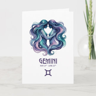 Cartão De Festividades Gemini Birthday Card. Zodiac Astrology Card
