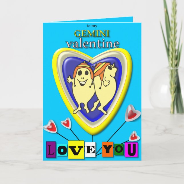 Cartão De Festividades Gemini Valentine/Zodiac Card. (Frente)