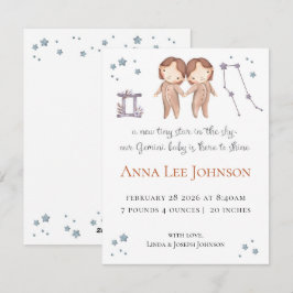 Cartão De Festividades Gemini Zodiac Birth Announcement