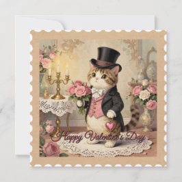 Cartão De Festividades Gentleman Hat Cat – Vintage Valentine’s Day Card