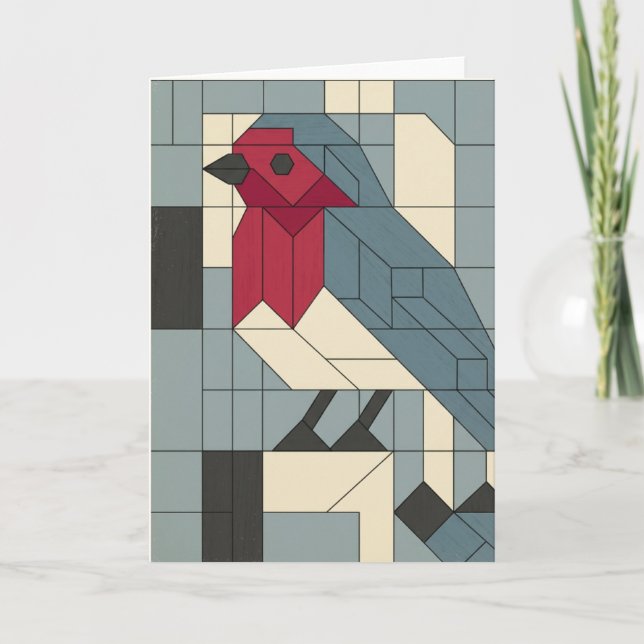 Cartão De Festividades Geometric Block Robin Christmas Card (Frente)