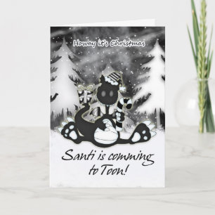 Cartão De Festividades Geordie Christmas Card - Black And White Dragon