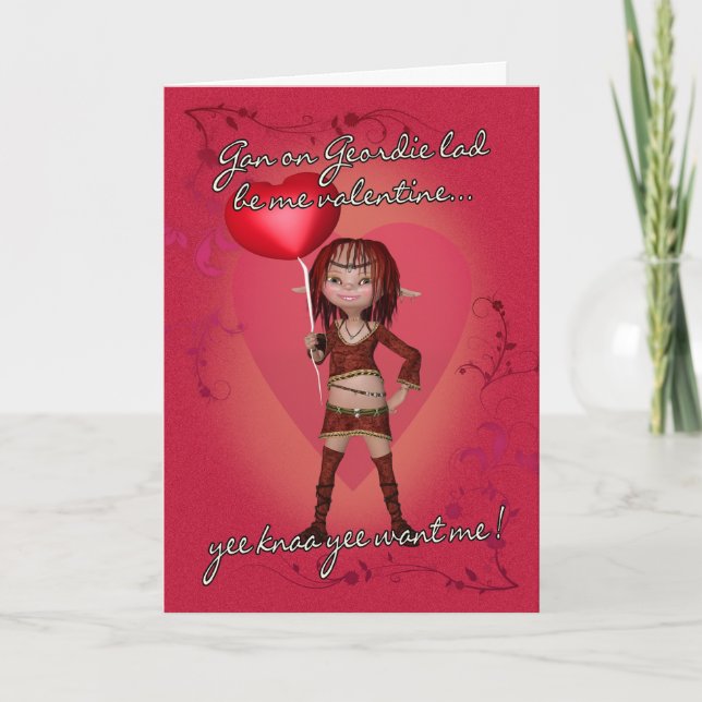 Cartão De Festividades Geordie Valentine's Day Card With Forest Elf (Frente)