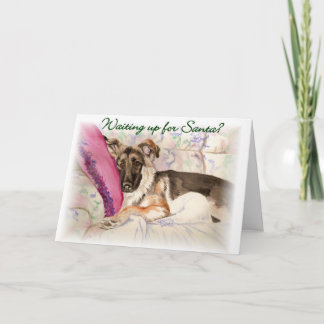 Cartão De Festividades German shepherd "Aguardando Papais noeis"