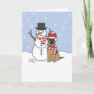 Cartão De Festividades German Shepherd and Snowman