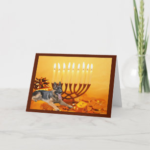 Cartão De Festividades German shepherd Chanukah Card Menorah1