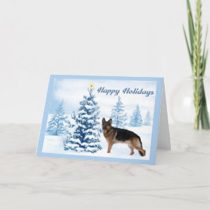 Cartão De Festividades German Shepherd Christmas Card Blue Tree