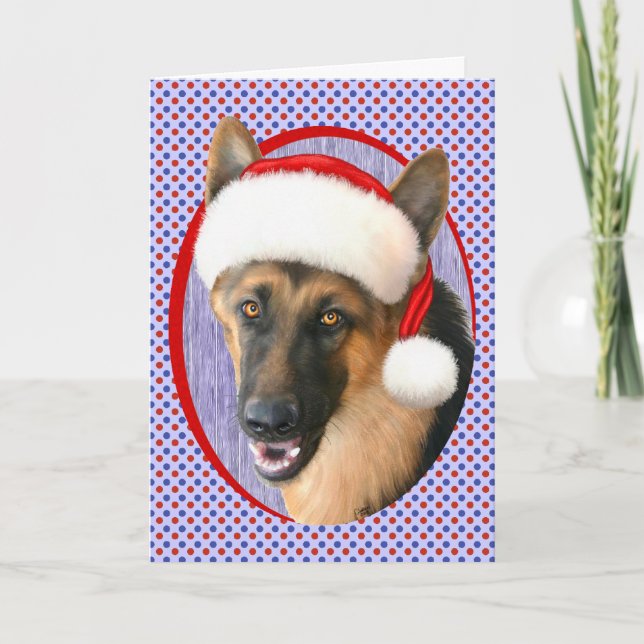 Cartão De Festividades German Shepherd Christmas Santa Hat (Frente)
