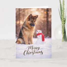 Cartão De Festividades German Shepherd Christmas Snowman