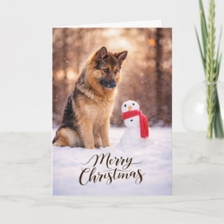Cartão De Festividades German Shepherd Christmas Snowman