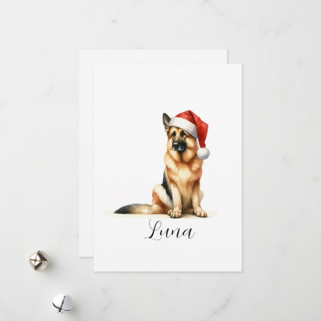 Cartão De Festividades German shepherd de Natal Cachorro Santa Hat (Frente/Verso In Situ)
