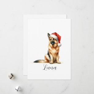 Cartão De Festividades German shepherd de Natal Cachorro Santa Hat